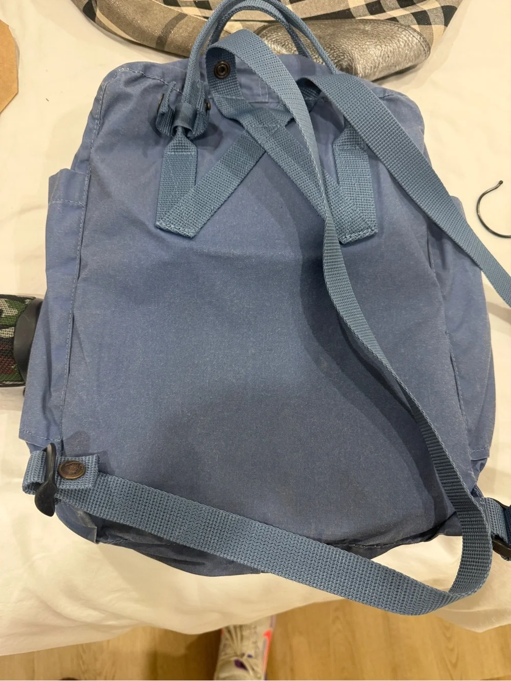 Fjallraven Kanken Backpack in Dusty Blue with Red Logo